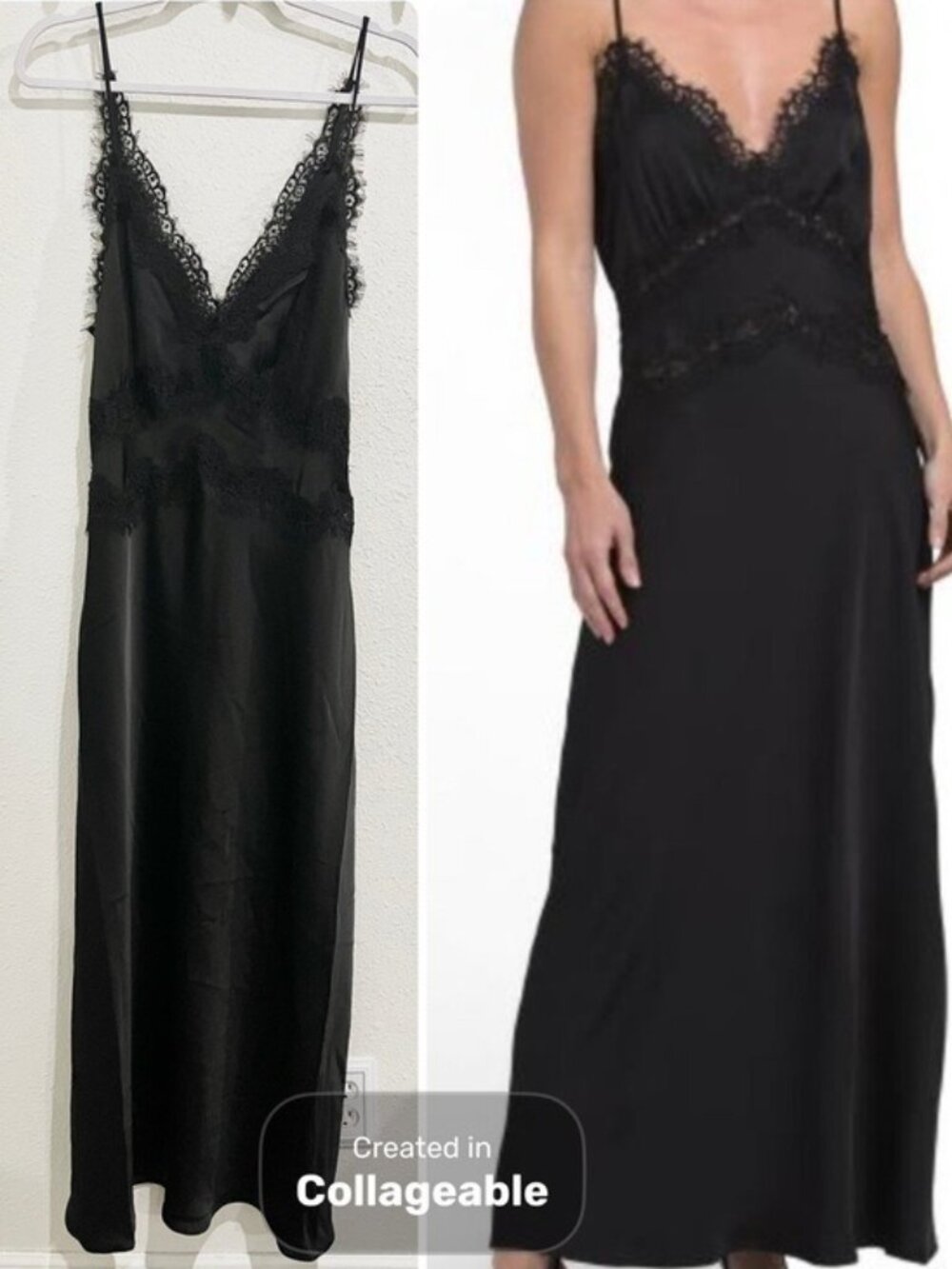 House of Harlow 1960 Black Lace-Trim Slip Maxi Dress